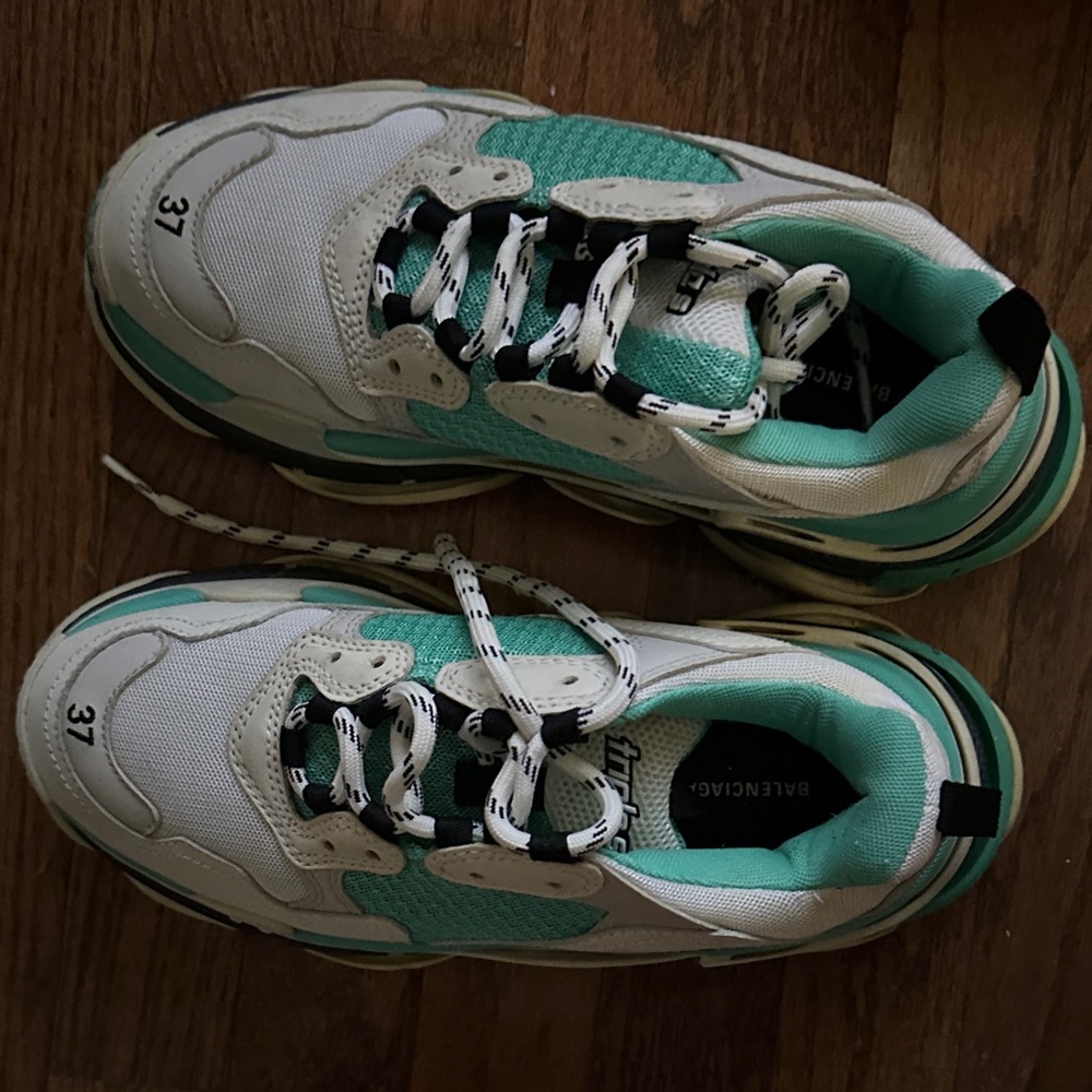 Balenciaga White and Mint Green Sneakers